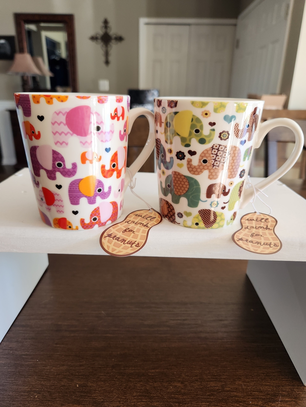 Cute Elephant Pattern Ceramic Mug - Multicolor 12Oz Lot Of 2